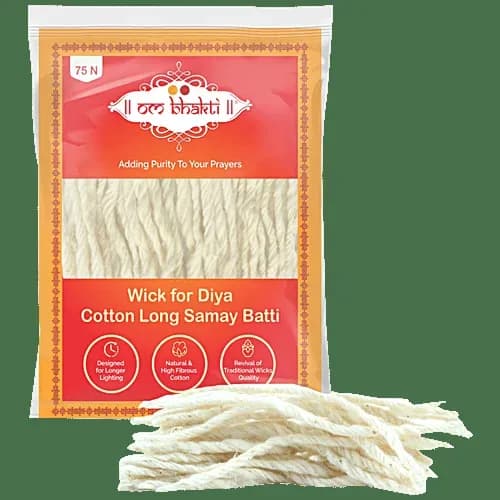 Om Bhakti Wick for Diya - Cotton Long Twisted Wicks