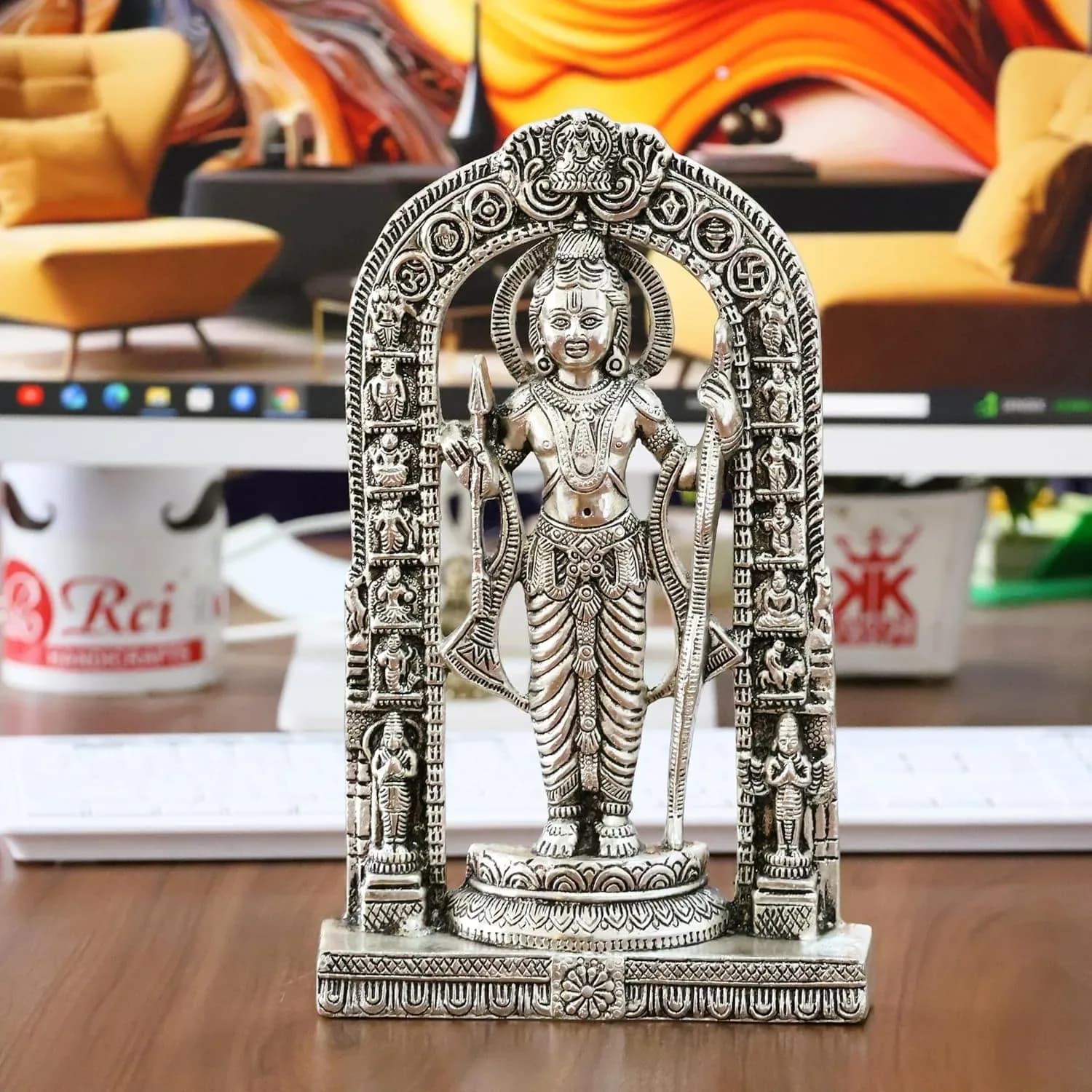 Dreamkraft Ayodhyawasi Shree Ram Lalla Idol | Silver Finish Lord Ram Idol for Mandir, Office, Showpiece | Decorative Hindu God Figurine for Pooja, Diwali, Home Decor | 27 cm Statue