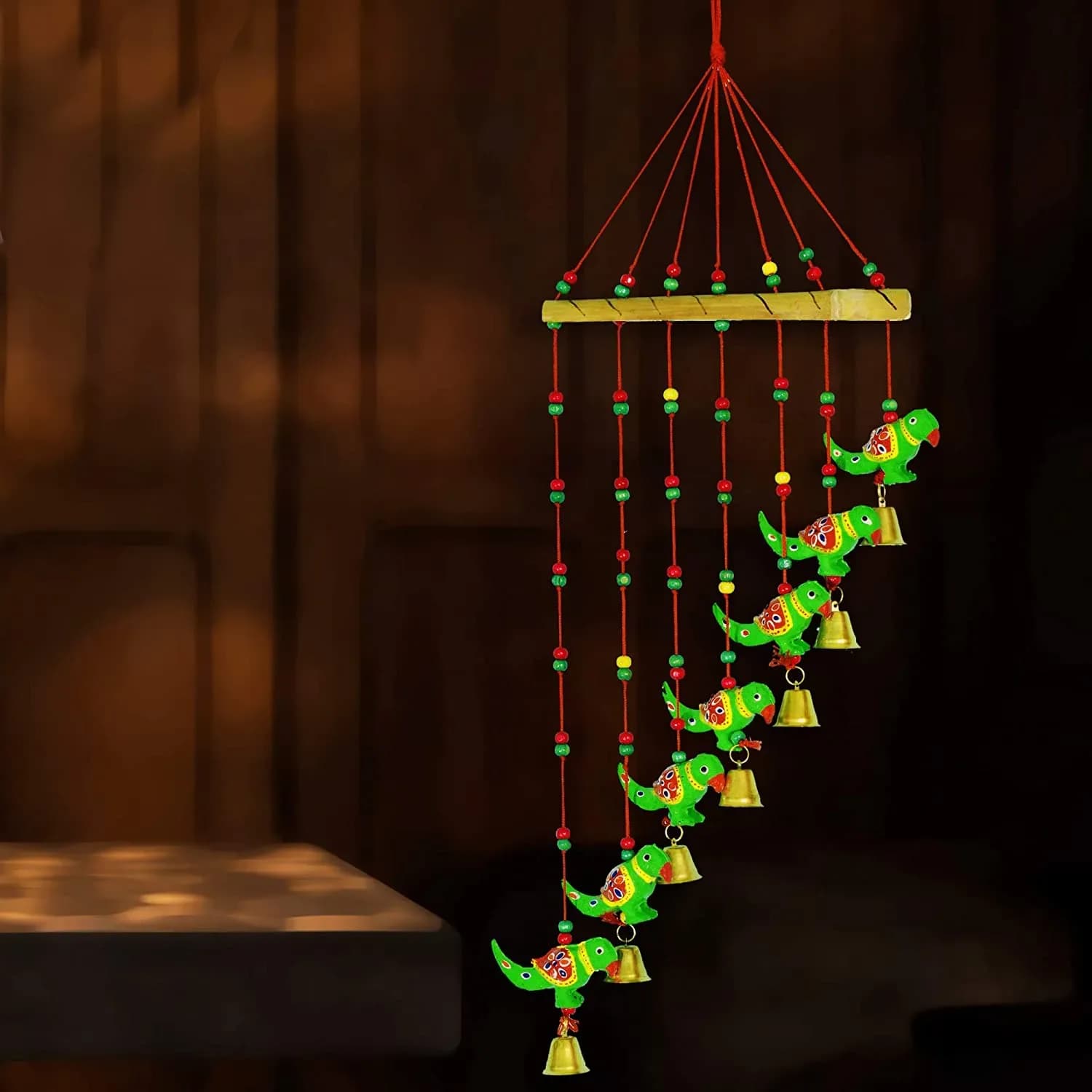 DreamKraft Parrot Door Hanging Wood Wind Chime (83.2 cm, Multicolor)