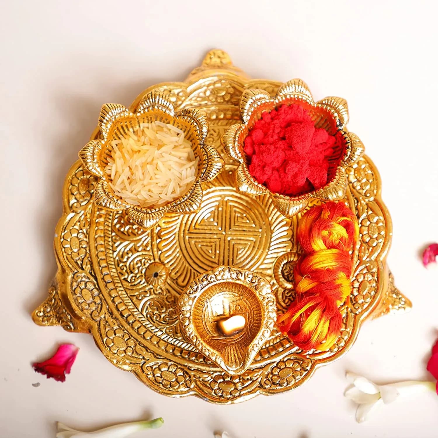 DreamKraft Metal Pooja Thali with Diya
