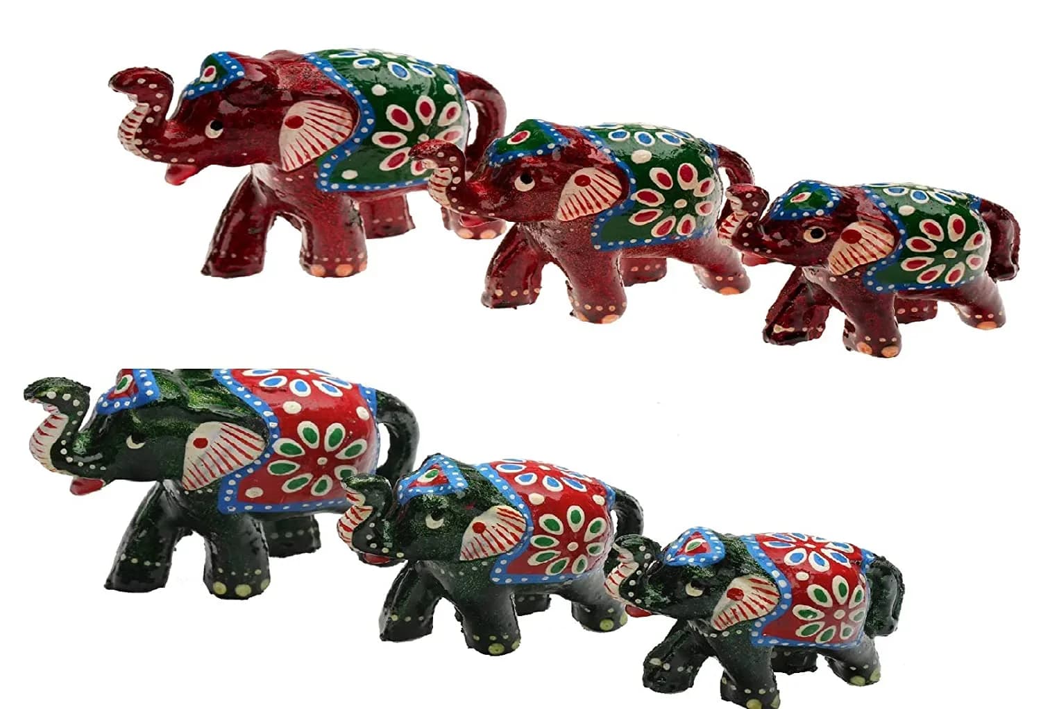 DreamKraft Paper Mache Elephant Showpiece, Standard, Red & Blue, 6 Pieces