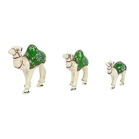 DreamKraft Paper Mache Handmade Camel Showpiece Set of 3, White