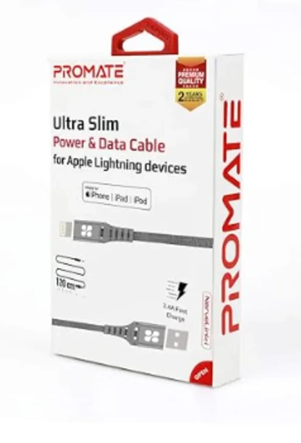Promate Nylon Braided Lightning Cable MFi Certified 1.2 m Grey