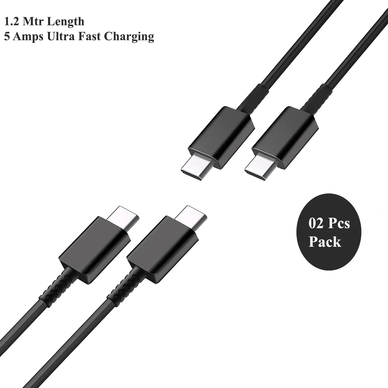 La'Forte USB Type-C to USB Type-C Ultra-Fast Charging Cable, 1.2 m, Pack of 2, Black