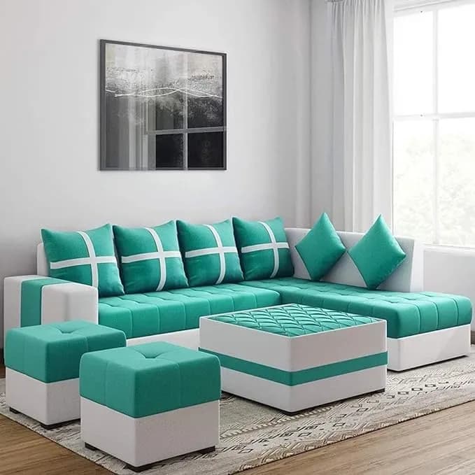 Starlet Furniture L Shape 8 Seater Sectional Fabric Sofa Set