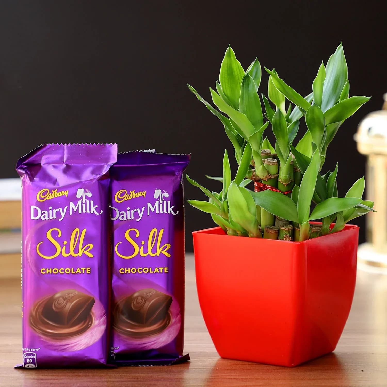 2 Layer Bamboo in Melamine Pot & Cadbury Chocolates