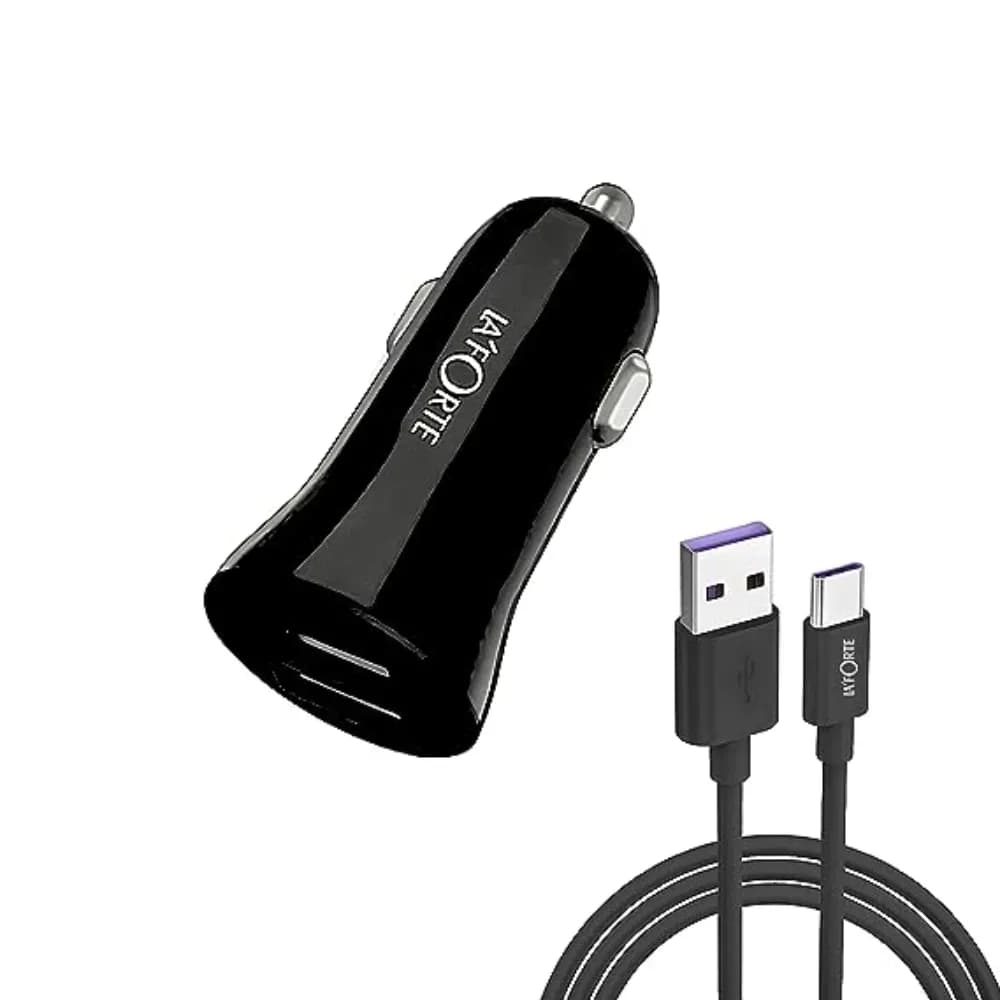 La'Forte Mobile Dual-Port Car Charger with USB-C Cable