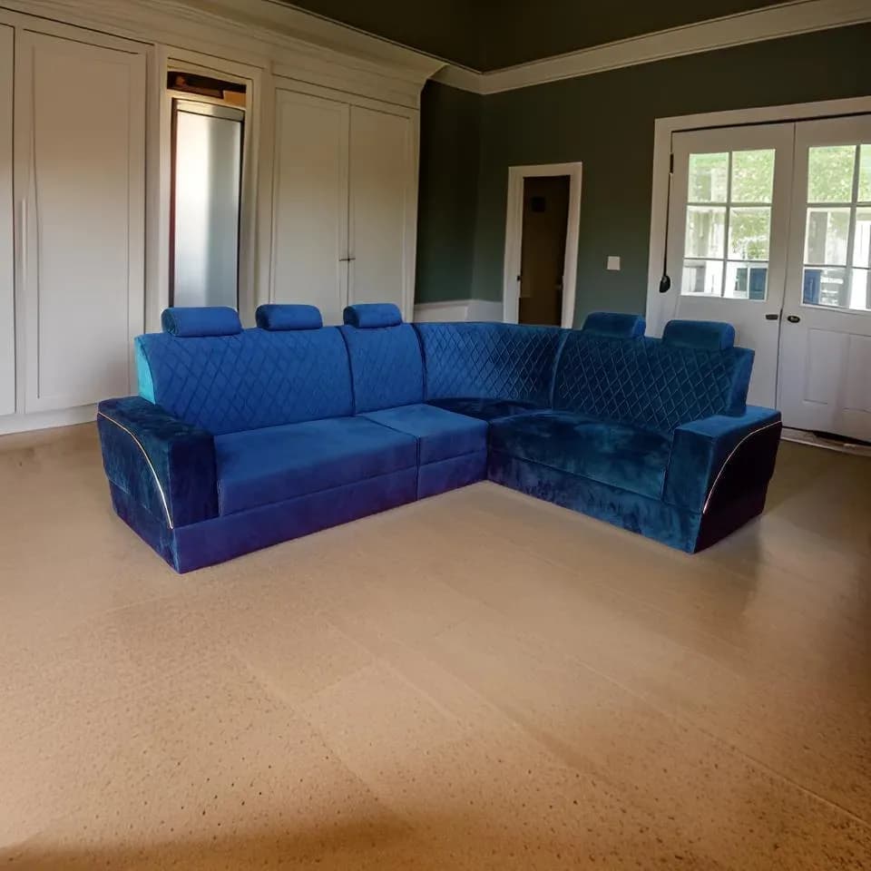 Starlet Furniture Corner Sofa Set 6 Seater Sectional Fabric Blue