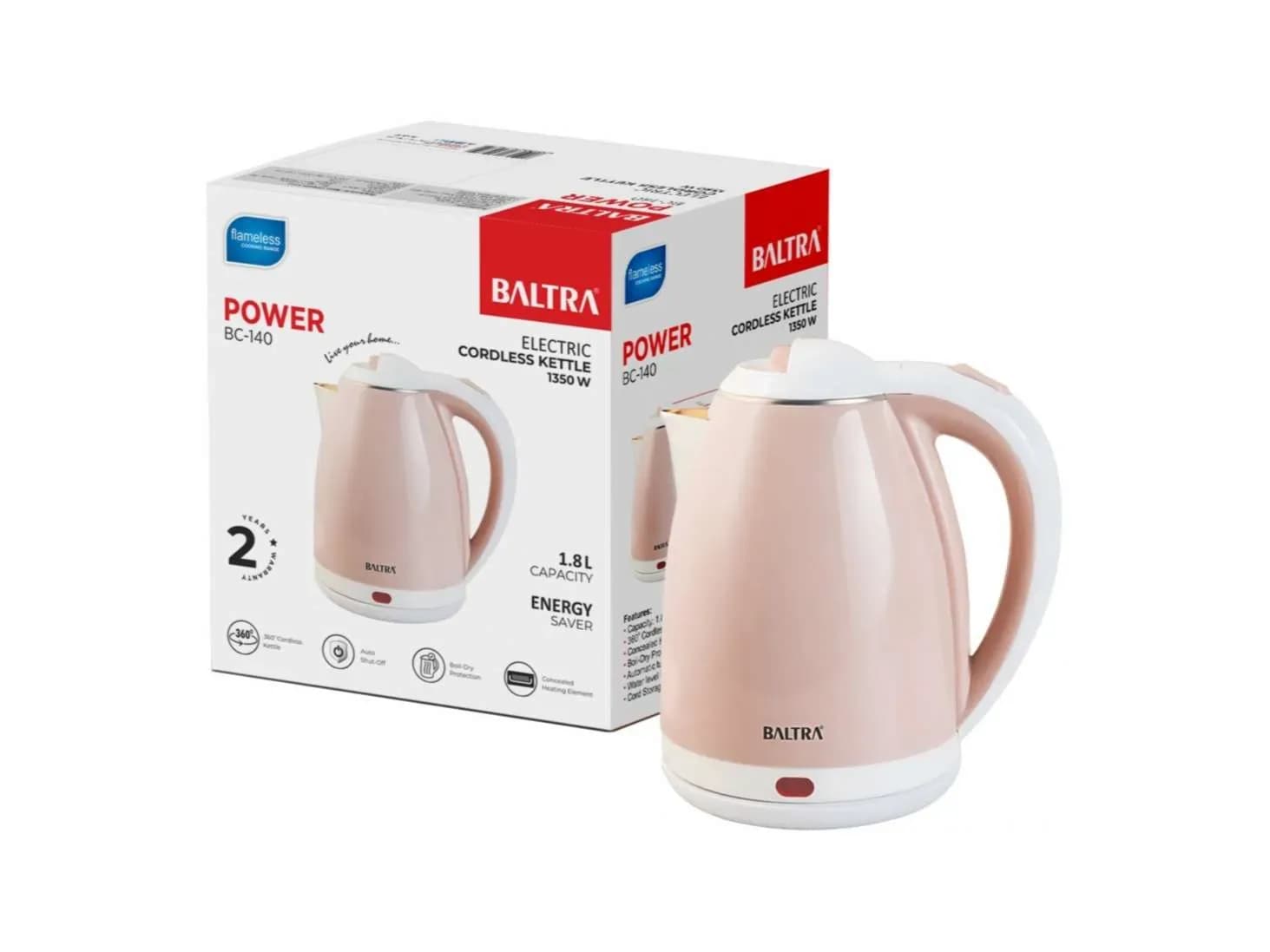 Baltra Electric Kettle 1.8L Double Layer Cool-Touch Outer Body, Stainless Steel Inner with Auto Shut-Off