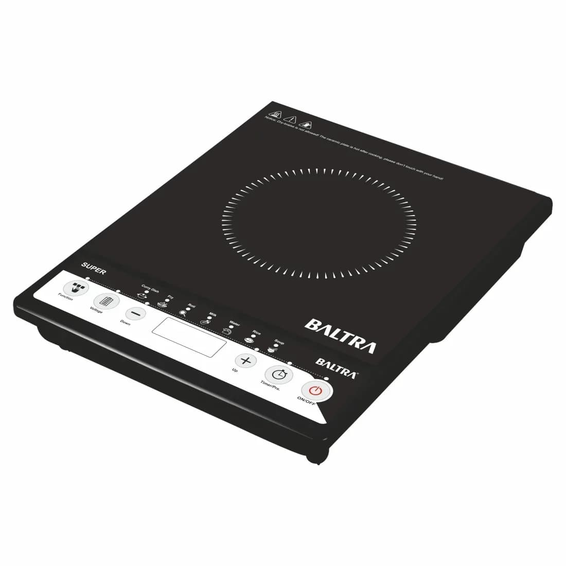 Baltra Super Induction Cooktop 1400W, 7 Cooking Modes, Black