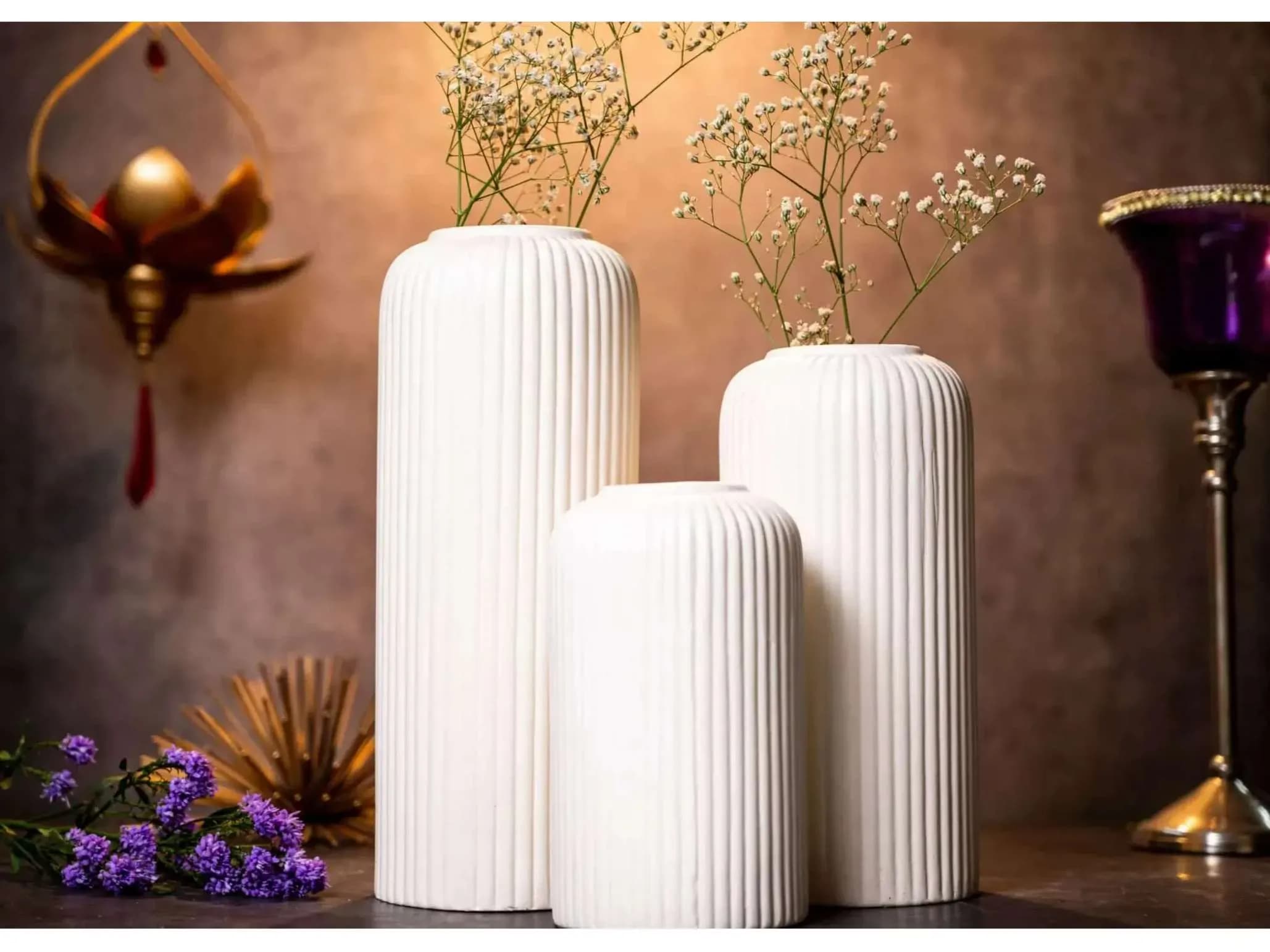 Modern Ceramic White Flower Vase Set for Living Room Decor