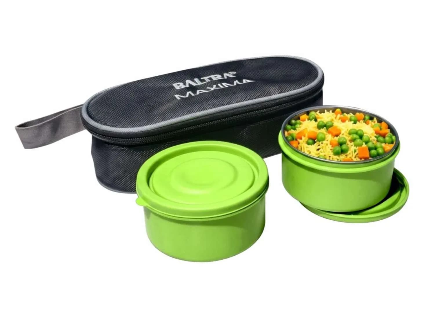 Baltra Lunch Box with Insulated Bag, Microwave-Safe Stainless Steel Tiffin, 2 x 220 ml Containers, Airtight Leak-Proof