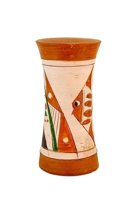 Geometric Terracotta Vase with Fish Motif