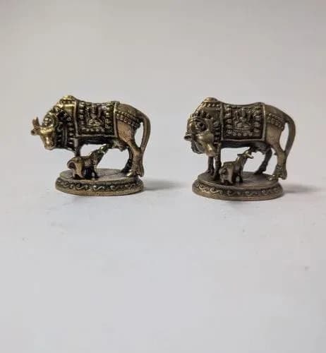 Kamdhenu Cow & Calf Metal Idol Pair
