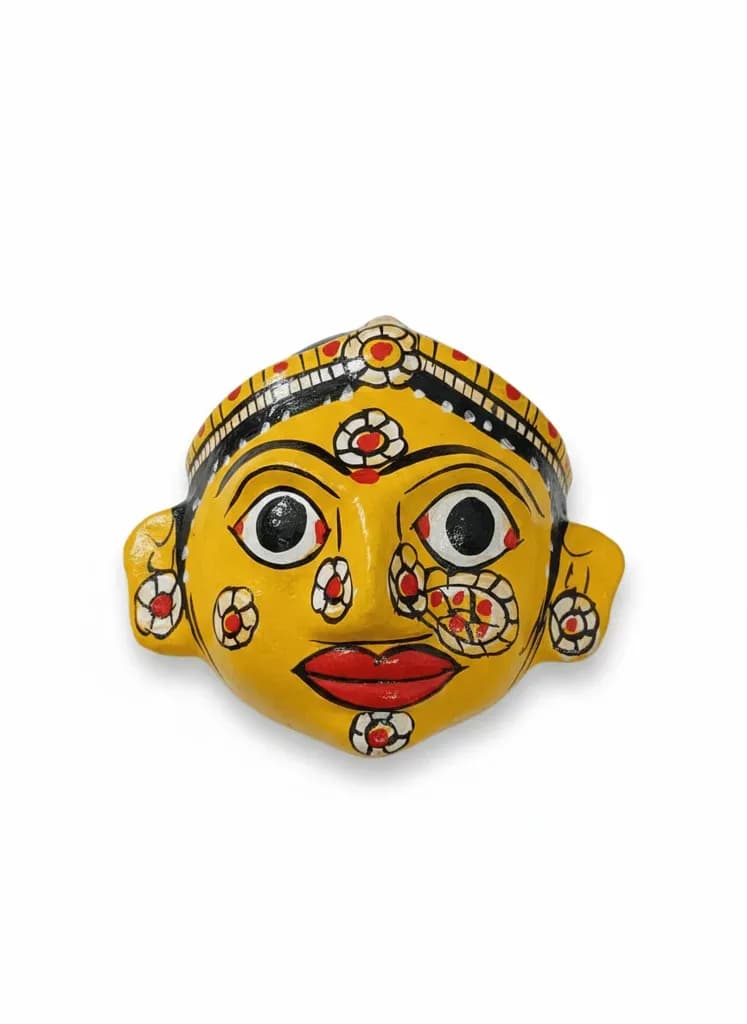 Hand-Painted Yellow Folk Art Wall Decor Mask