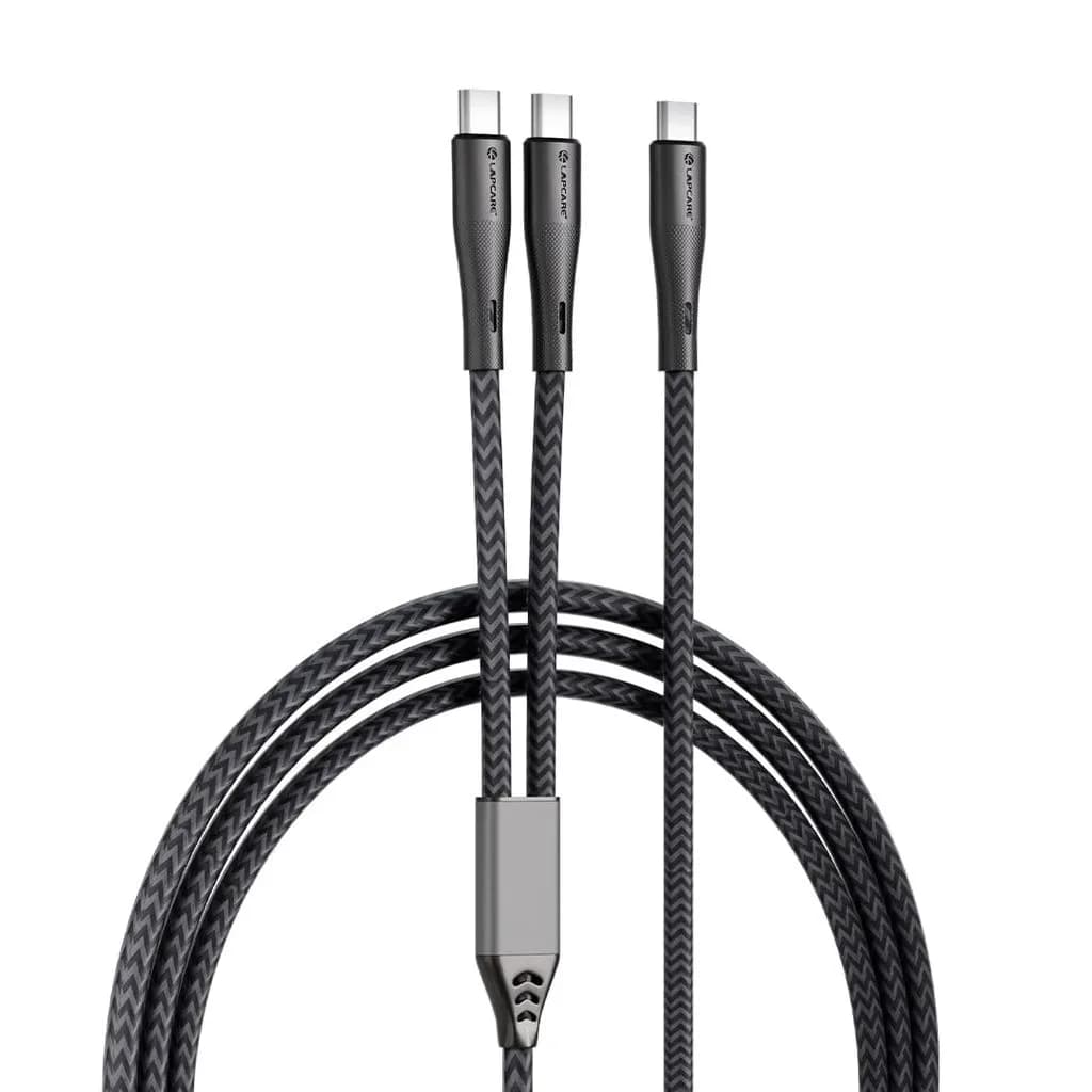 Lapcare Hook 2-in-1 USB-C to USB-C Fast Charging Cable 65W, 1.2m Nylon Braided