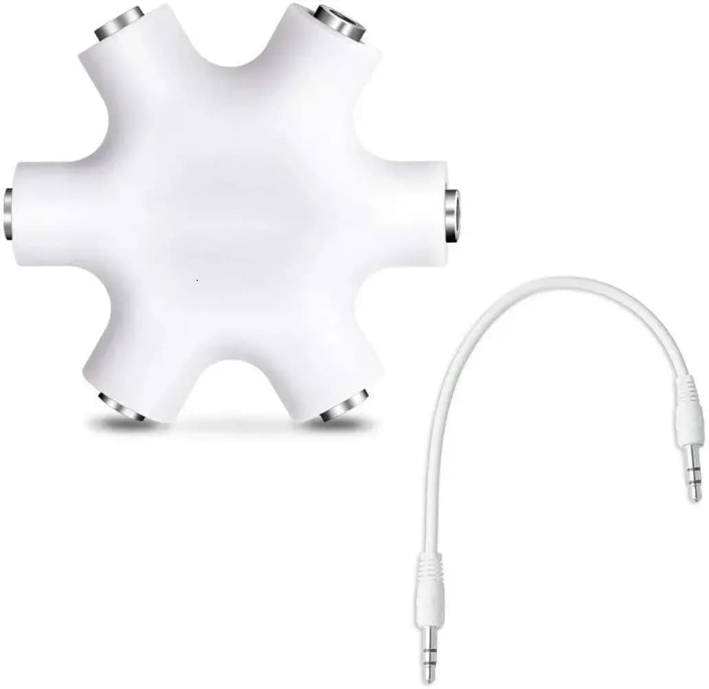 Hexagonal 5-Way 3.5mm Audio Splitter Adapter for iOS & Android