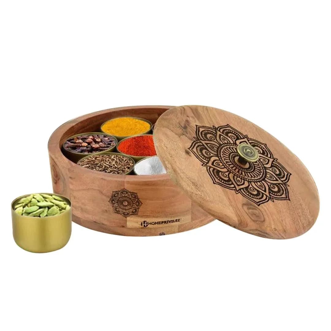 Ethnic Wooden Spice Box Set
