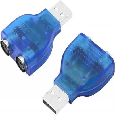 USB Type-A Male to Dual PS/2 Female Converter Adapter for Keyboard and Mouse (Blue)