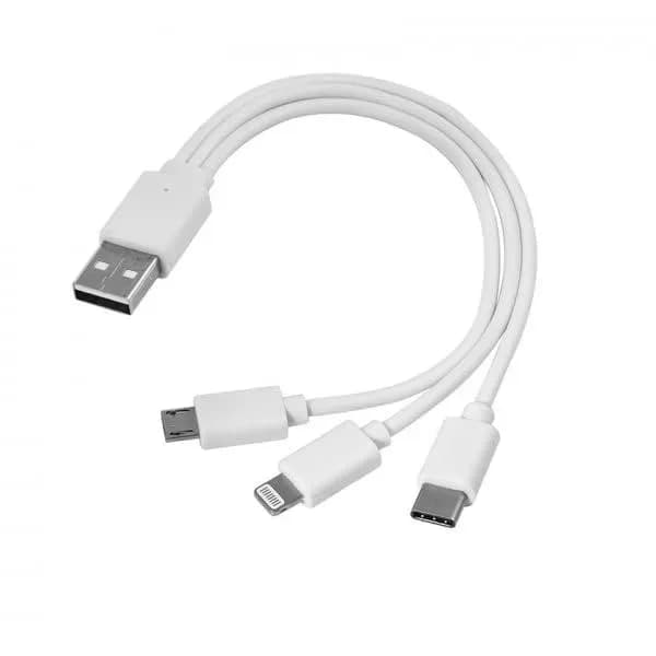 3-in-1 Data Cable (Type-C, Micro USB & Lightning) - White